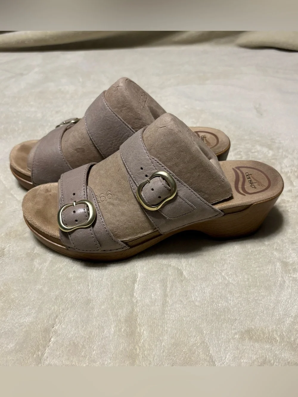 Dansko Double-Strap Wedge Sandals in Taupe Gray